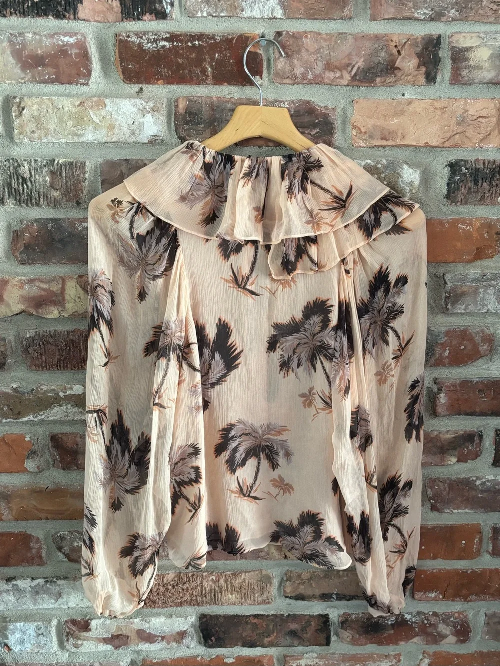 Coach Floral Silk Chiffon Peasant Button Up Long Sleeve Shirt Blouse, 4